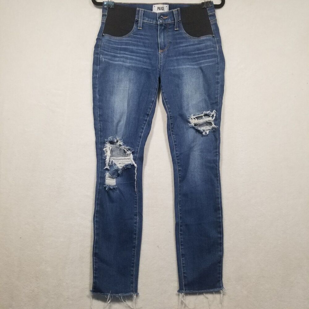 Paige Womens 26 Blue Jeans Skinny Verdugo Ankle Distressed Raw Hem Moto Detail